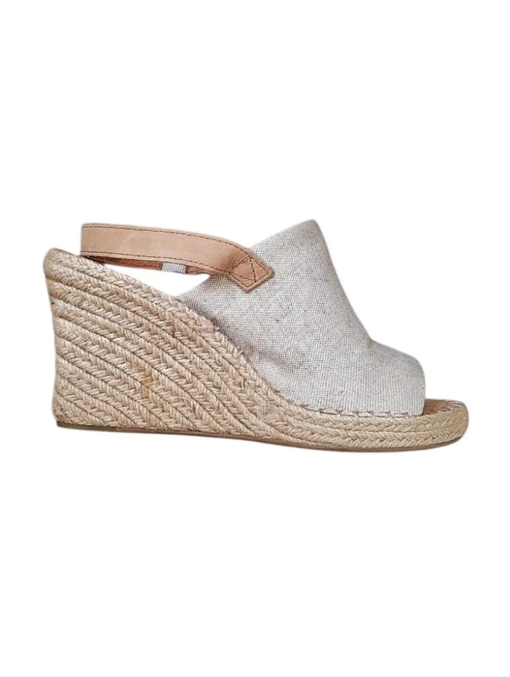 TOMS Canvas Espadrille Wedge Slingback Sandals Natural Linen Size 8.5